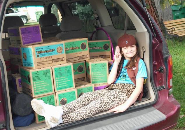 Anna in our van with all the cookies